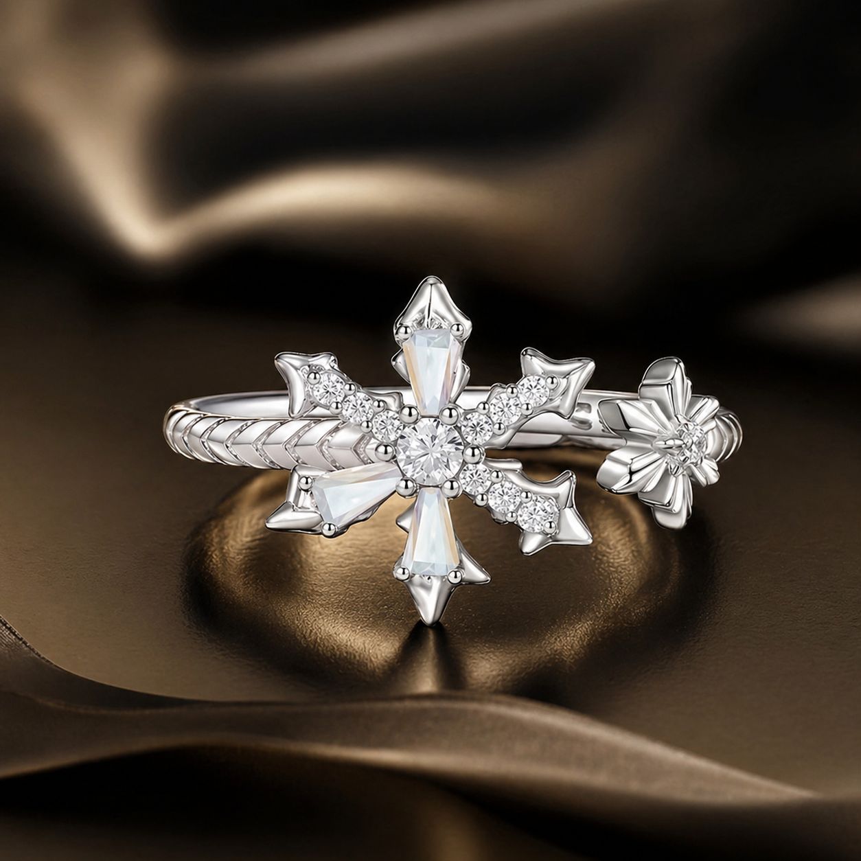 925 Sterling Silver Ring with White Gold Plating and CZ for Women