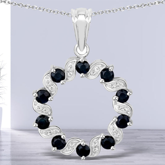1.30 Carat Genuine Blue Sapphire and White Topaz .925 Sterling Silver Pendant