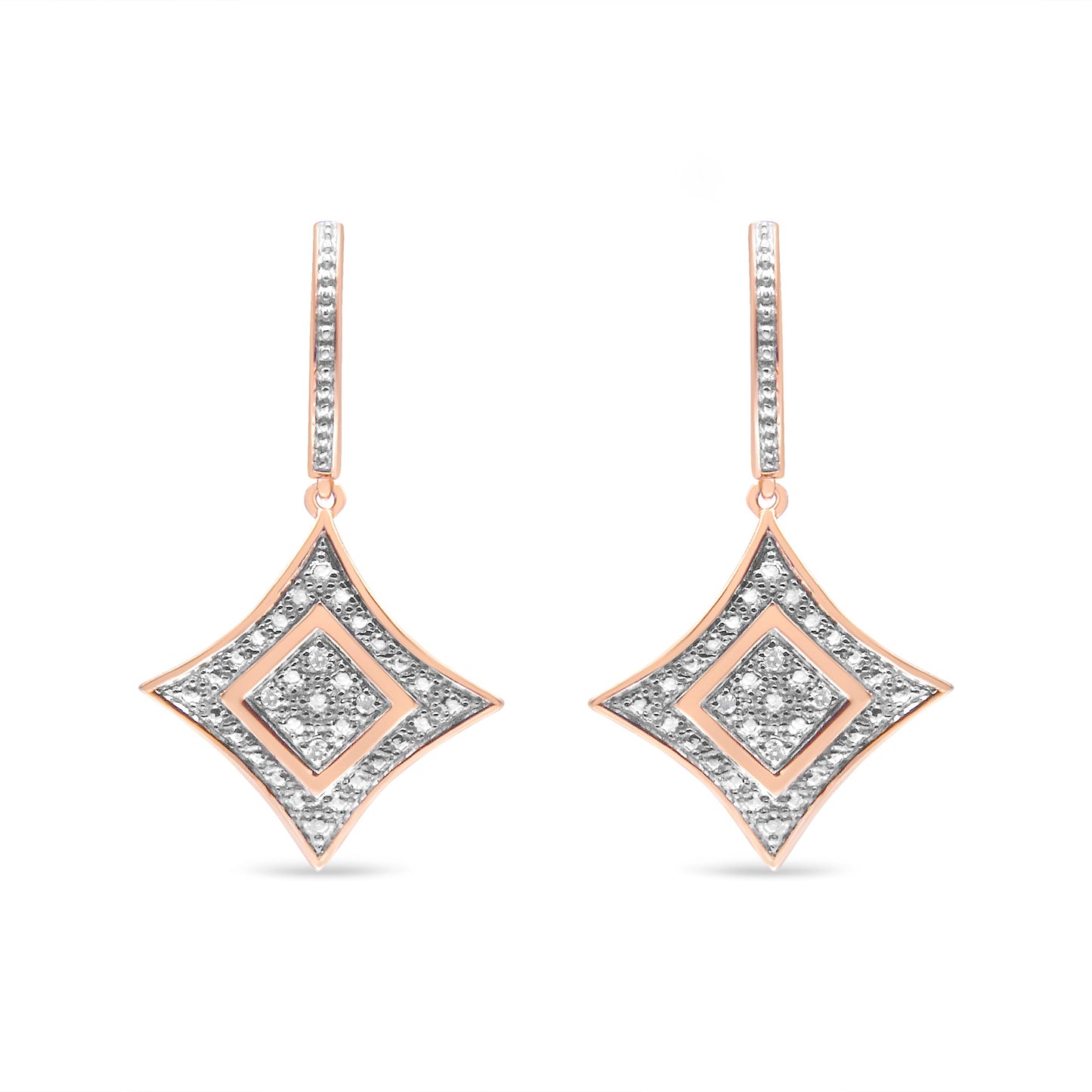 14K Rose Gold Plated .925 Sterling Silver Round-Cut Diamond Accent Dangle Rhombus Earrings (H-I Color, I2-I3 Clarity)