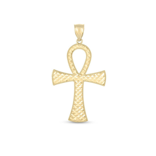 14k Yellow Gold High Polish Textured Ankh Pendant