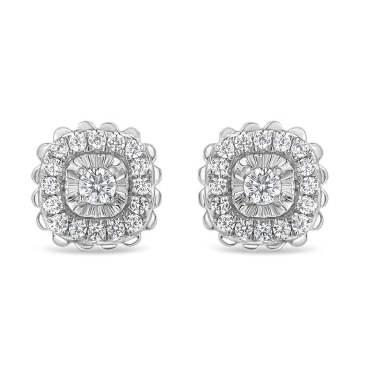 .925 Sterling Silver 1/2 Cttw Round-Cut Diamond Halo Cluster Stud Earring (I-J Color, I2-I3 Clarity)