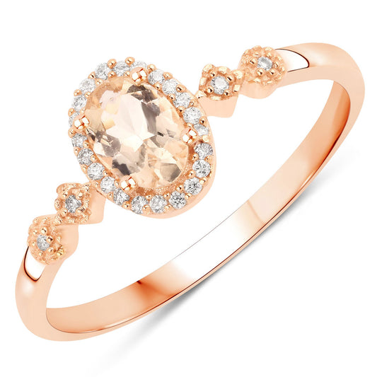 0.48 Carat Genuine Morganite and White Diamond 10K Rose Gold Ring