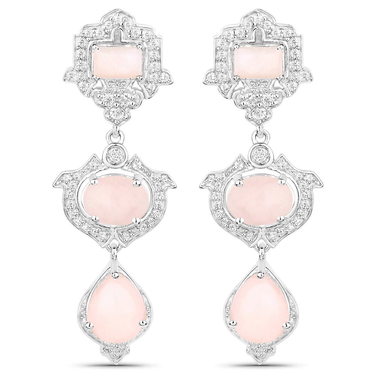 6.97 Carat Genuine Pink Opal and White Topaz .925 Sterling Silver Earrings