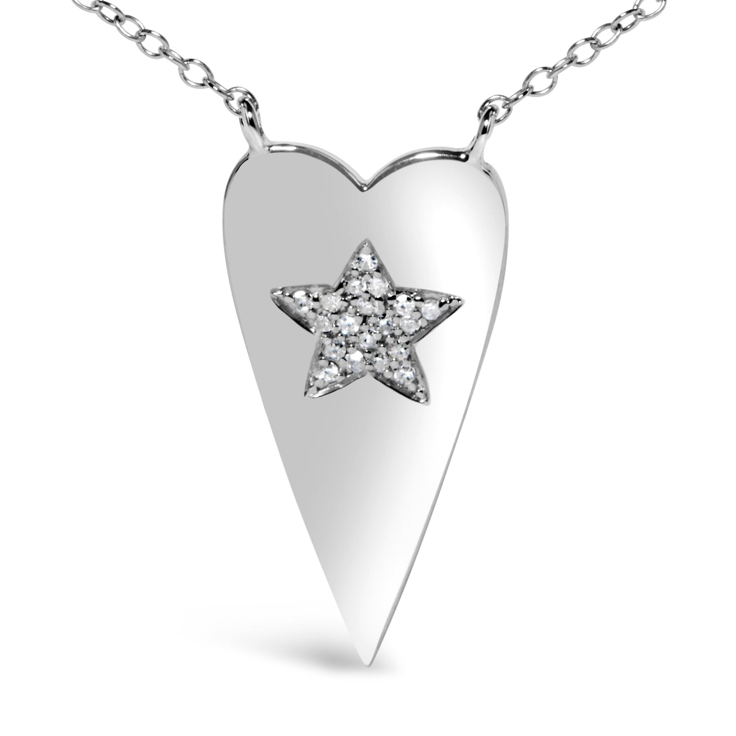 .925 Sterling Silver Diamond Heart with Star Pendant Necklace