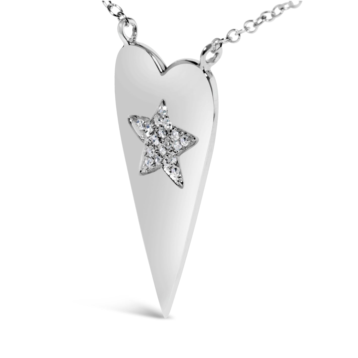 .925 Sterling Silver Diamond Heart with Star Pendant Necklace