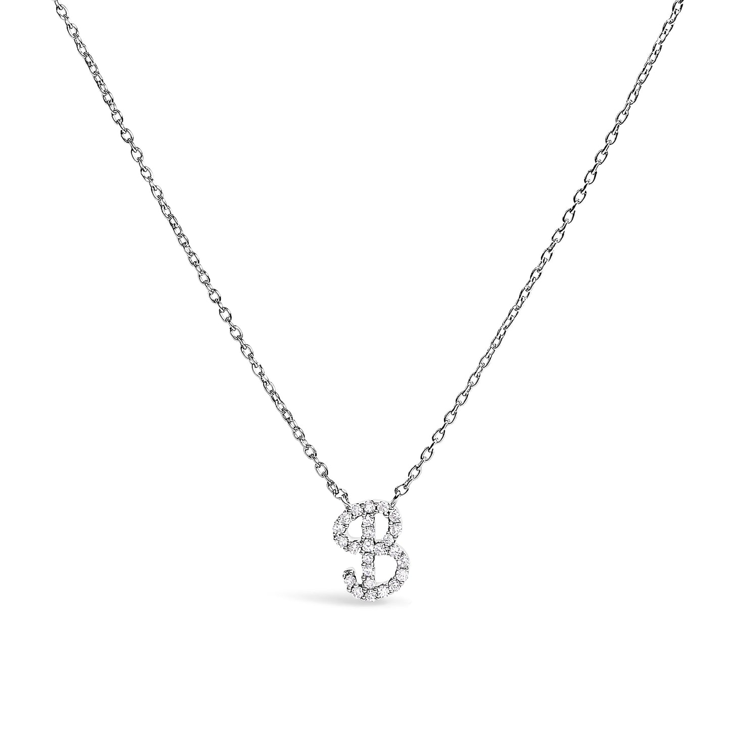 14K White Gold Diamond Accent "A" Initial Script Style Pendant Necklace
