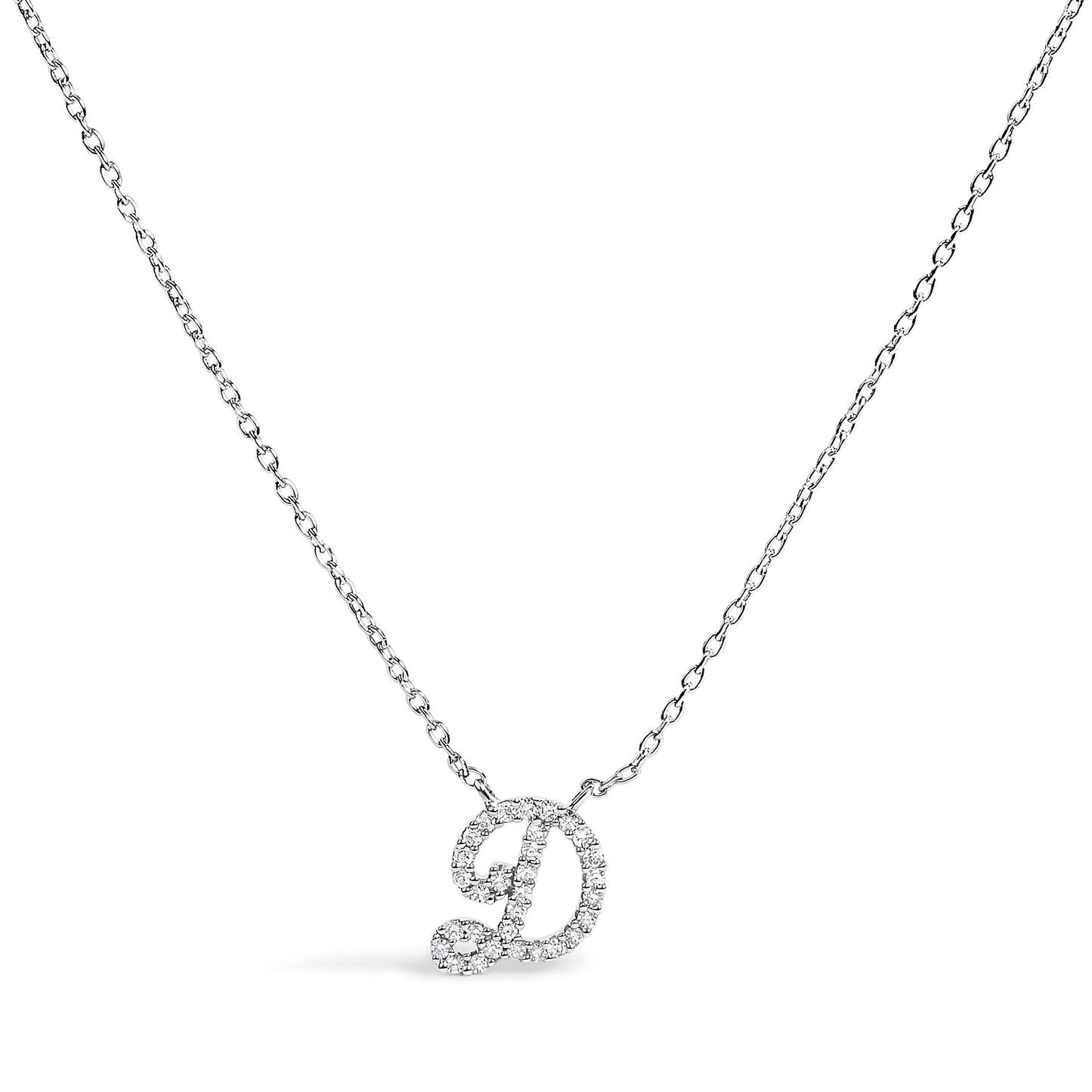 14K White Gold Diamond Accent "A" Initial Script Style Pendant Necklace
