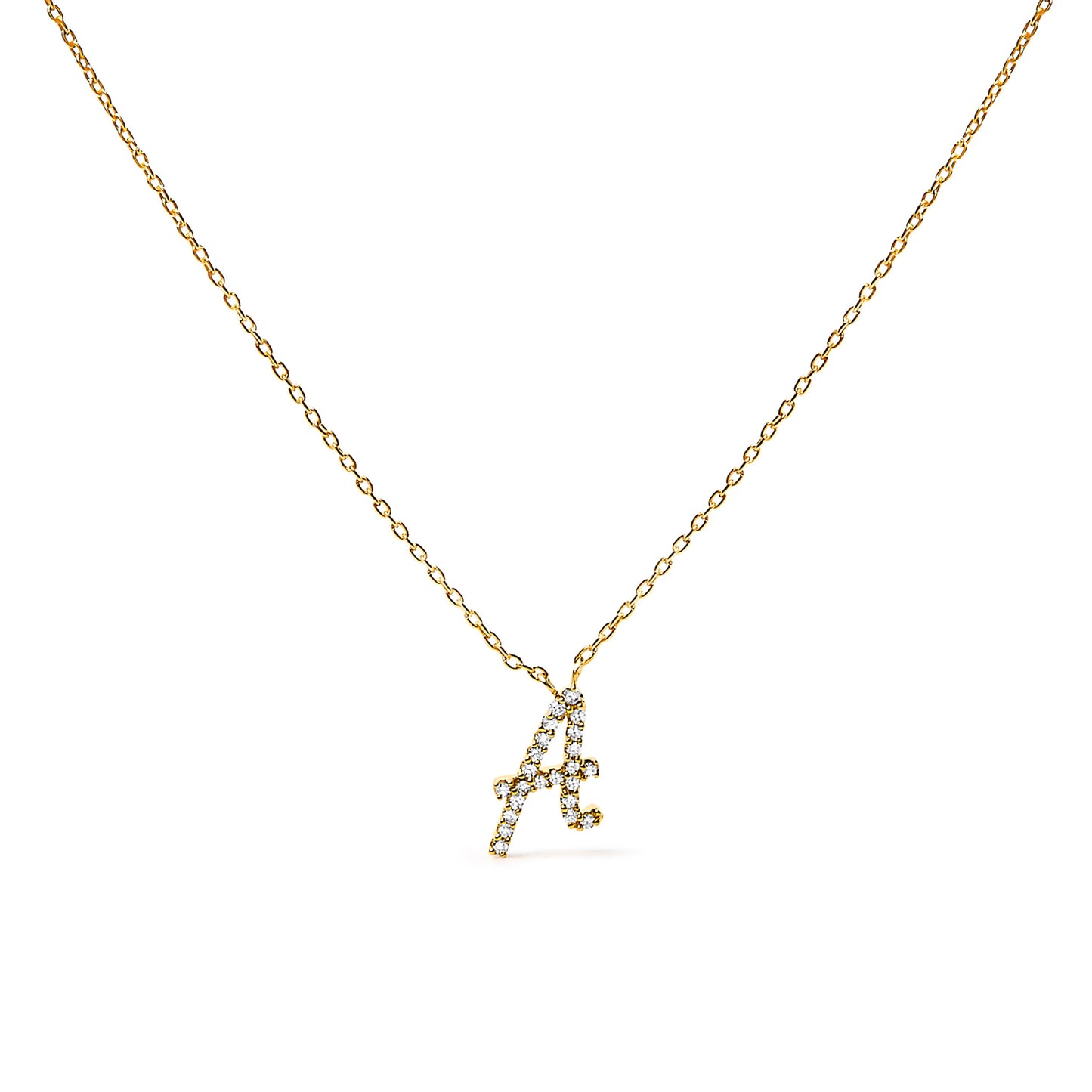 14K White Gold Diamond Accent "A" Initial Script Style Pendant Necklace