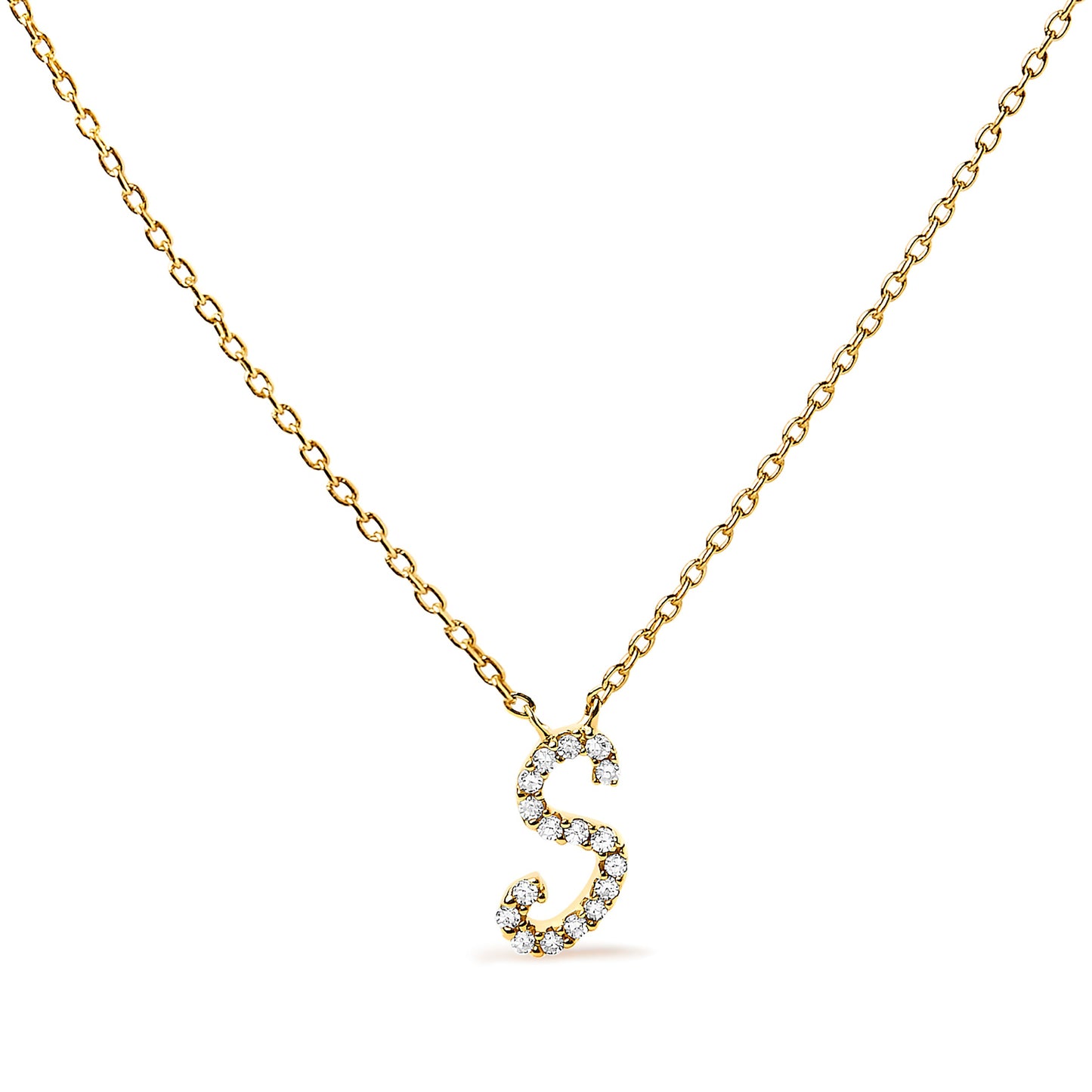 14K White Gold Diamond Accent "A" Initial Script Style Pendant Necklace