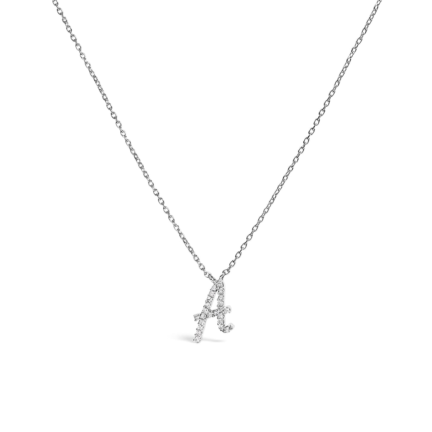 14K White Gold Diamond Accent "A" Initial Script Style Pendant Necklace