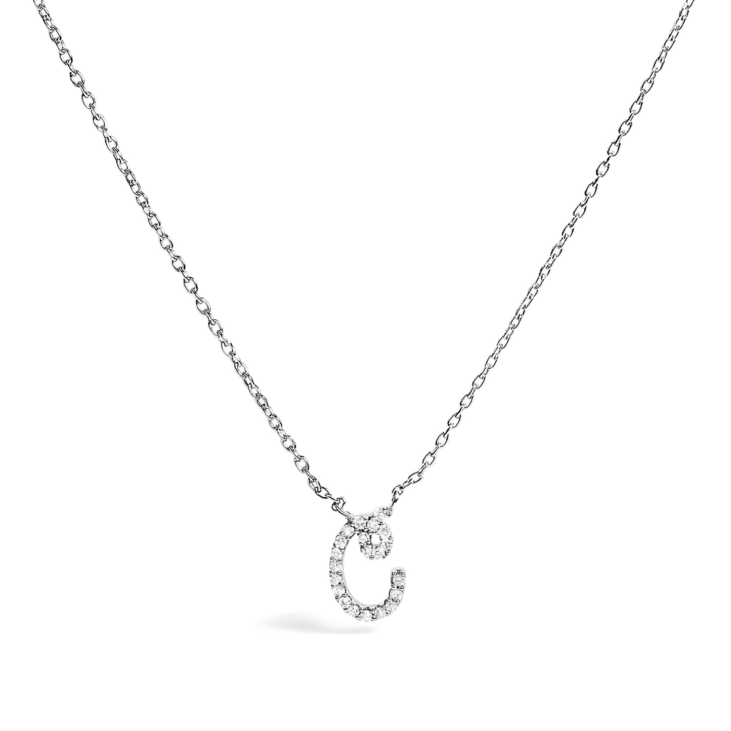 14K White Gold Diamond Accent "A" Initial Script Style Pendant Necklace