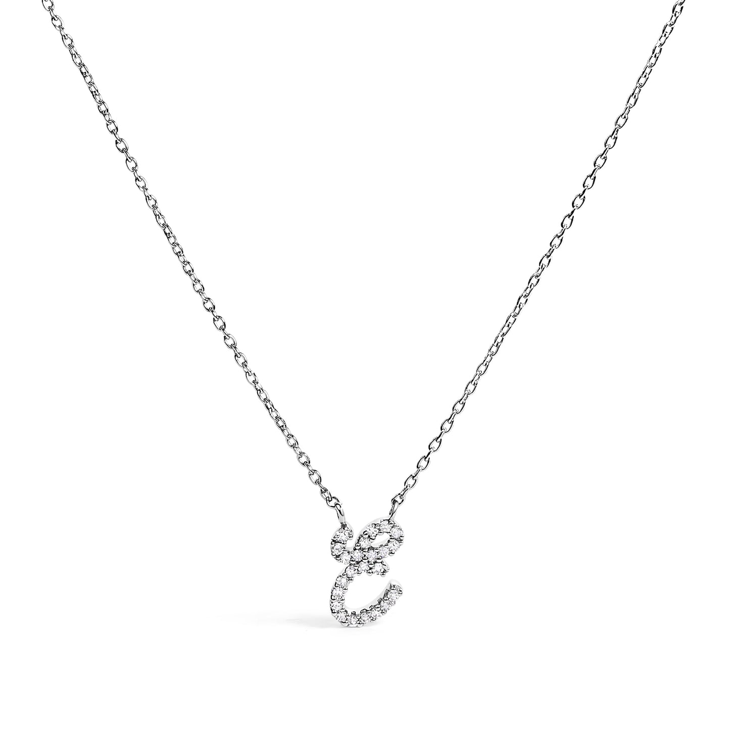 14K White Gold Diamond Accent "A" Initial Script Style Pendant Necklace