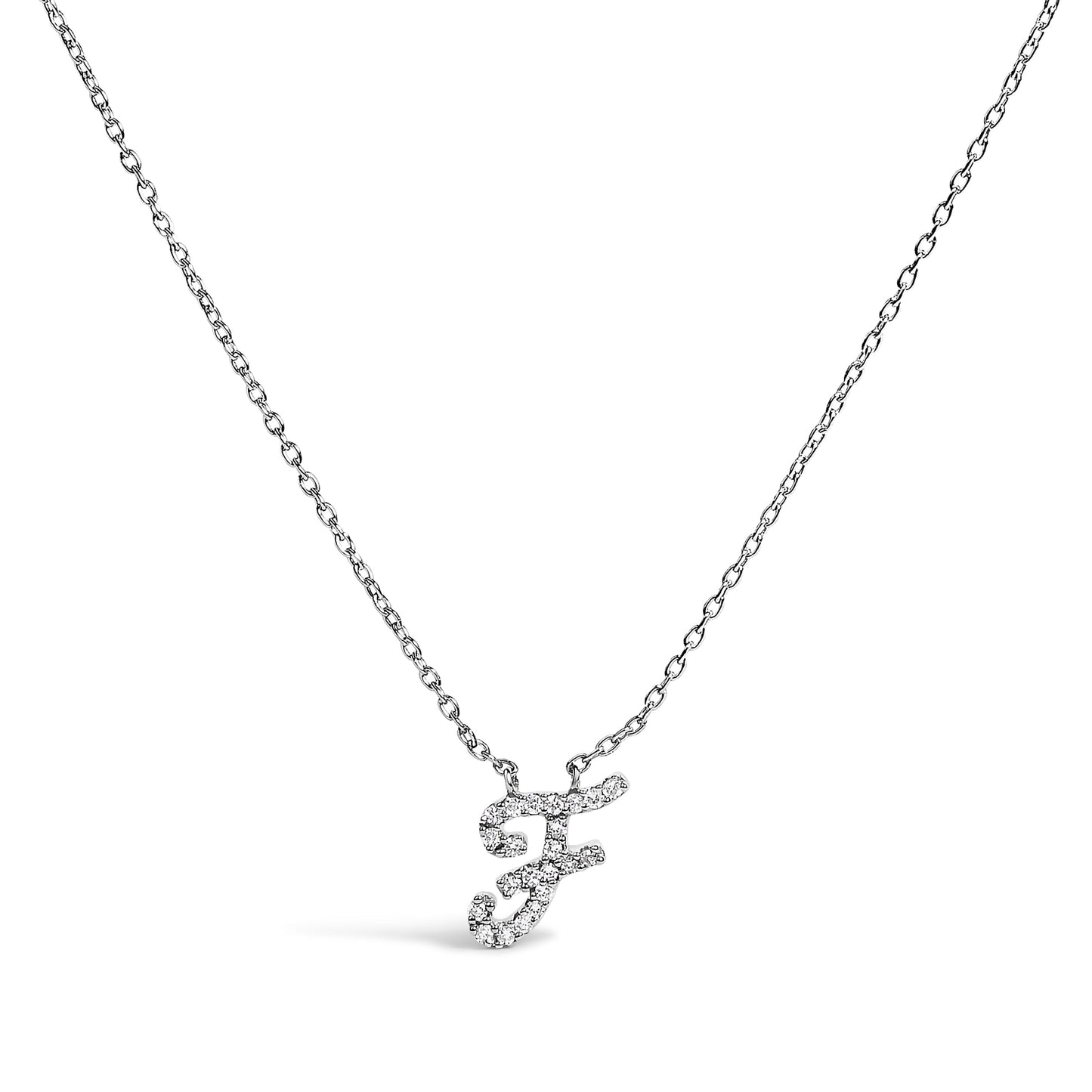 14K White Gold Diamond Accent "A" Initial Script Style Pendant Necklace