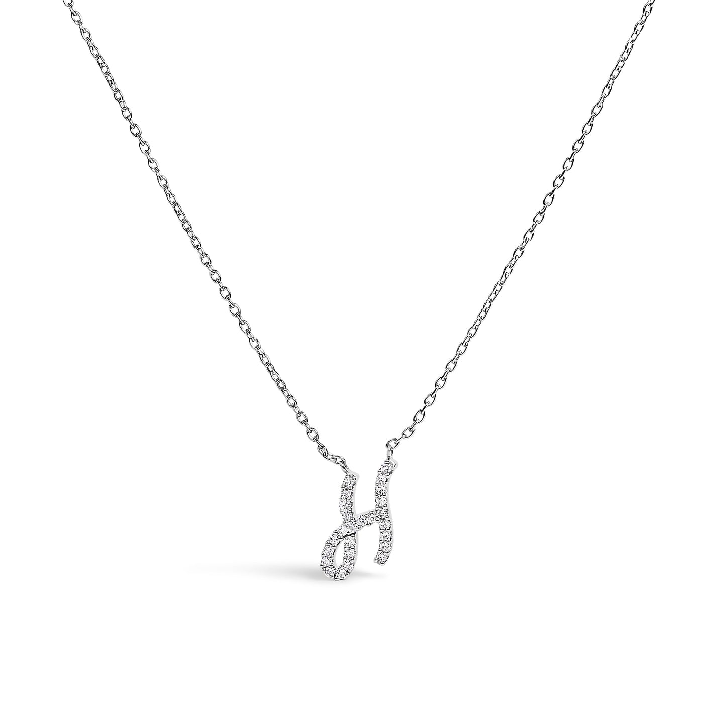 14K White Gold Diamond Accent "A" Initial Script Style Pendant Necklace