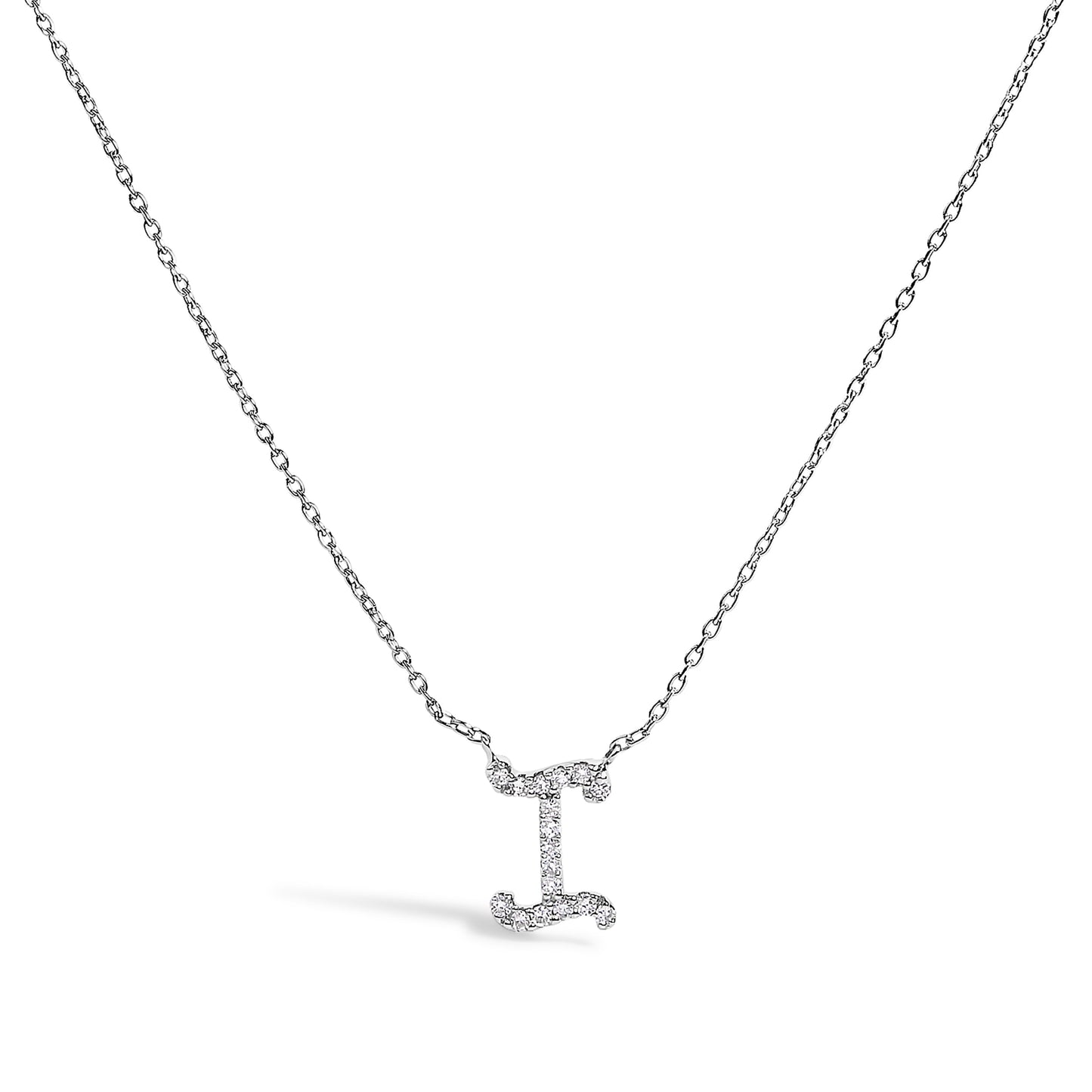 14K White Gold Diamond Accent "A" Initial Script Style Pendant Necklace