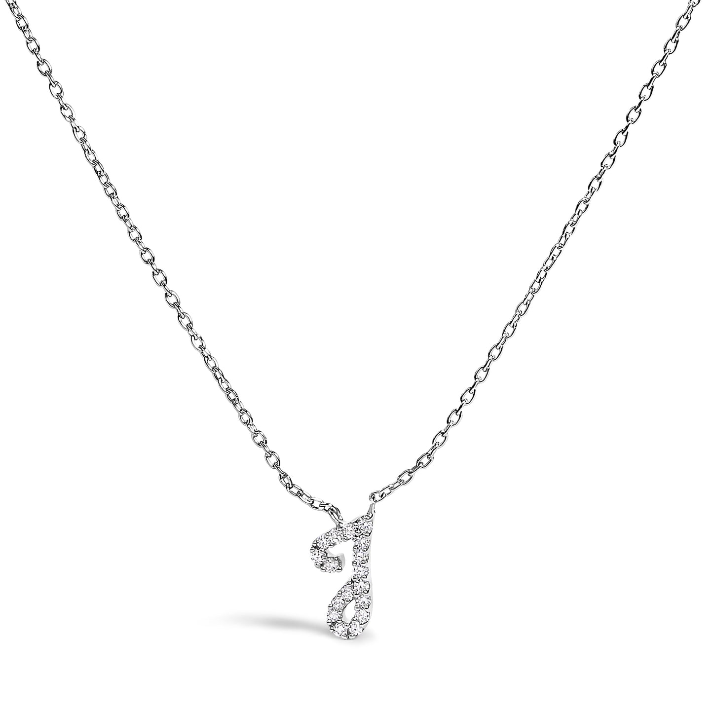 14K White Gold Diamond Accent "A" Initial Script Style Pendant Necklace
