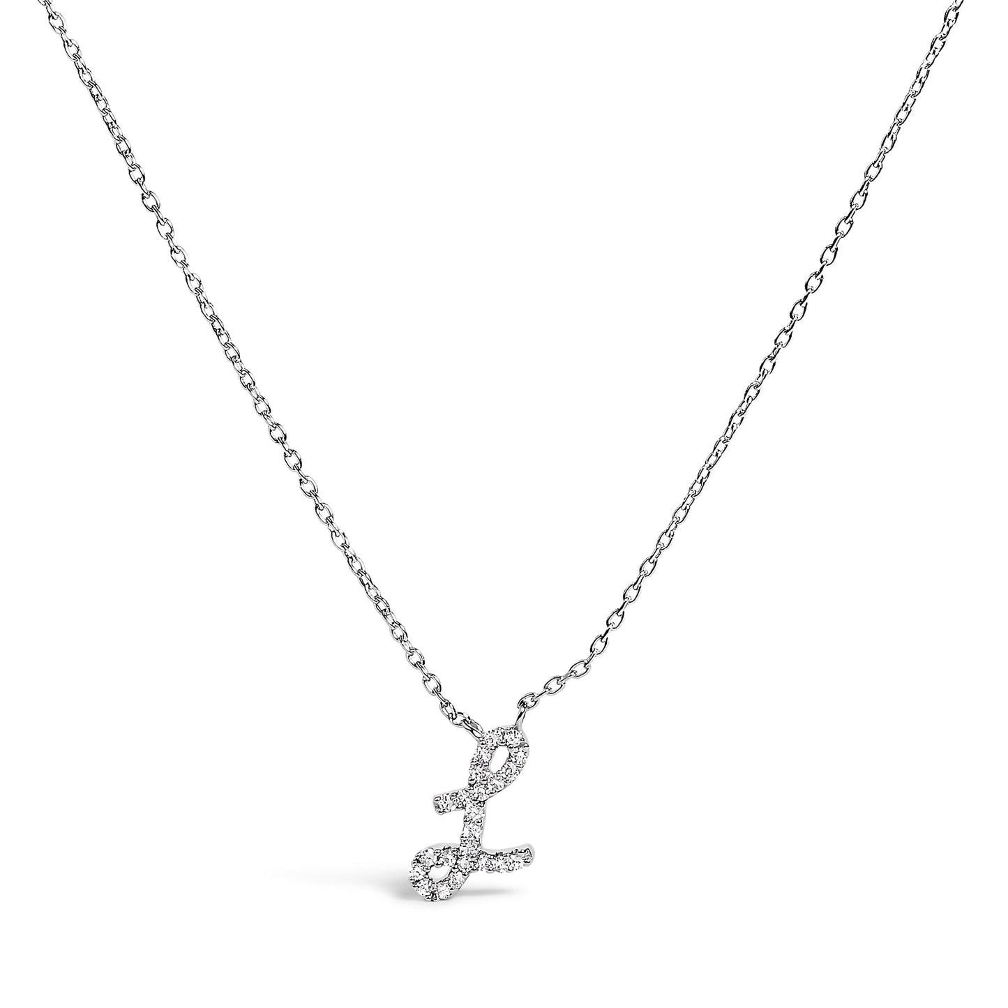 14K White Gold Diamond Accent "A" Initial Script Style Pendant Necklace