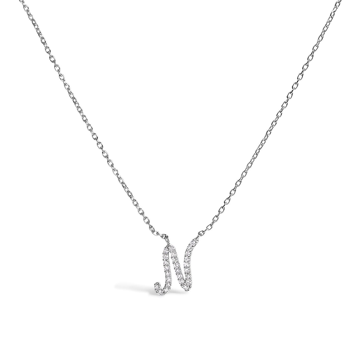 14K White Gold Diamond Accent "A" Initial Script Style Pendant Necklace