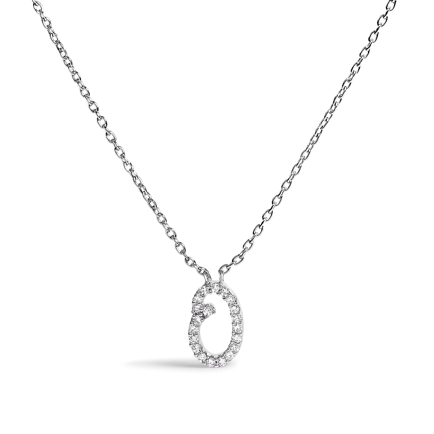 14K White Gold Diamond Accent "A" Initial Script Style Pendant Necklace