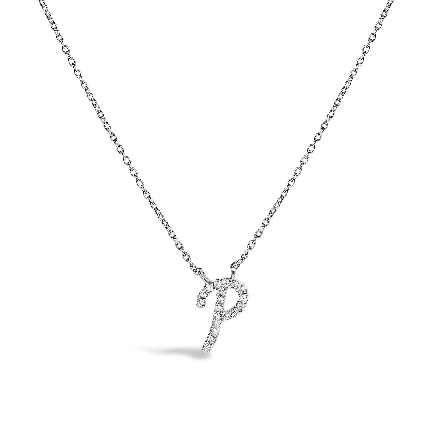14K White Gold Diamond Accent "A" Initial Script Style Pendant Necklace