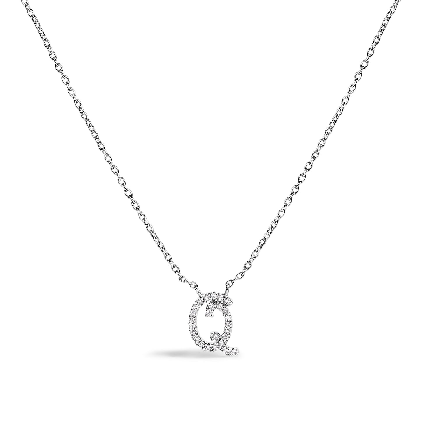 14K White Gold Diamond Accent "A" Initial Script Style Pendant Necklace