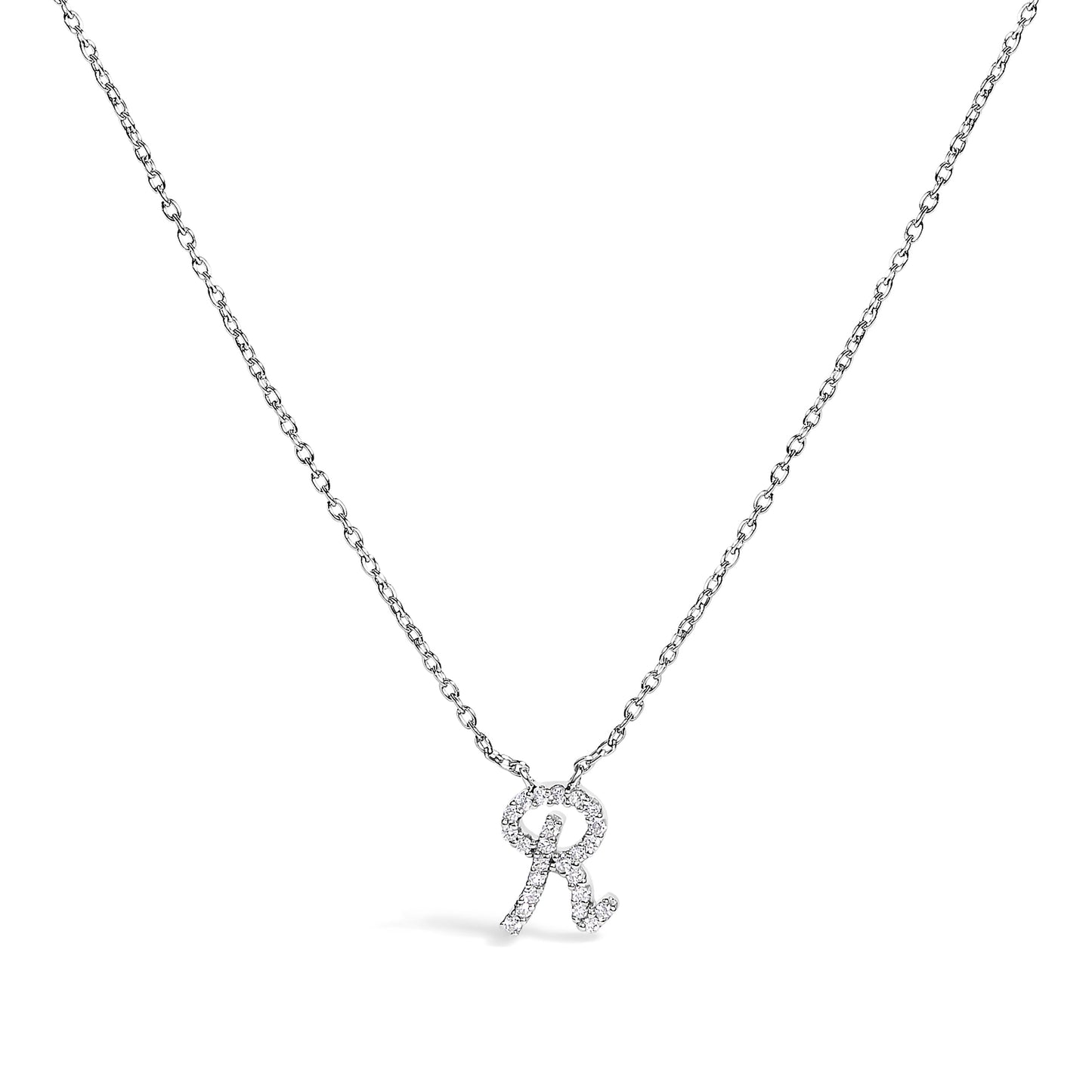 14K White Gold Diamond Accent "A" Initial Script Style Pendant Necklace