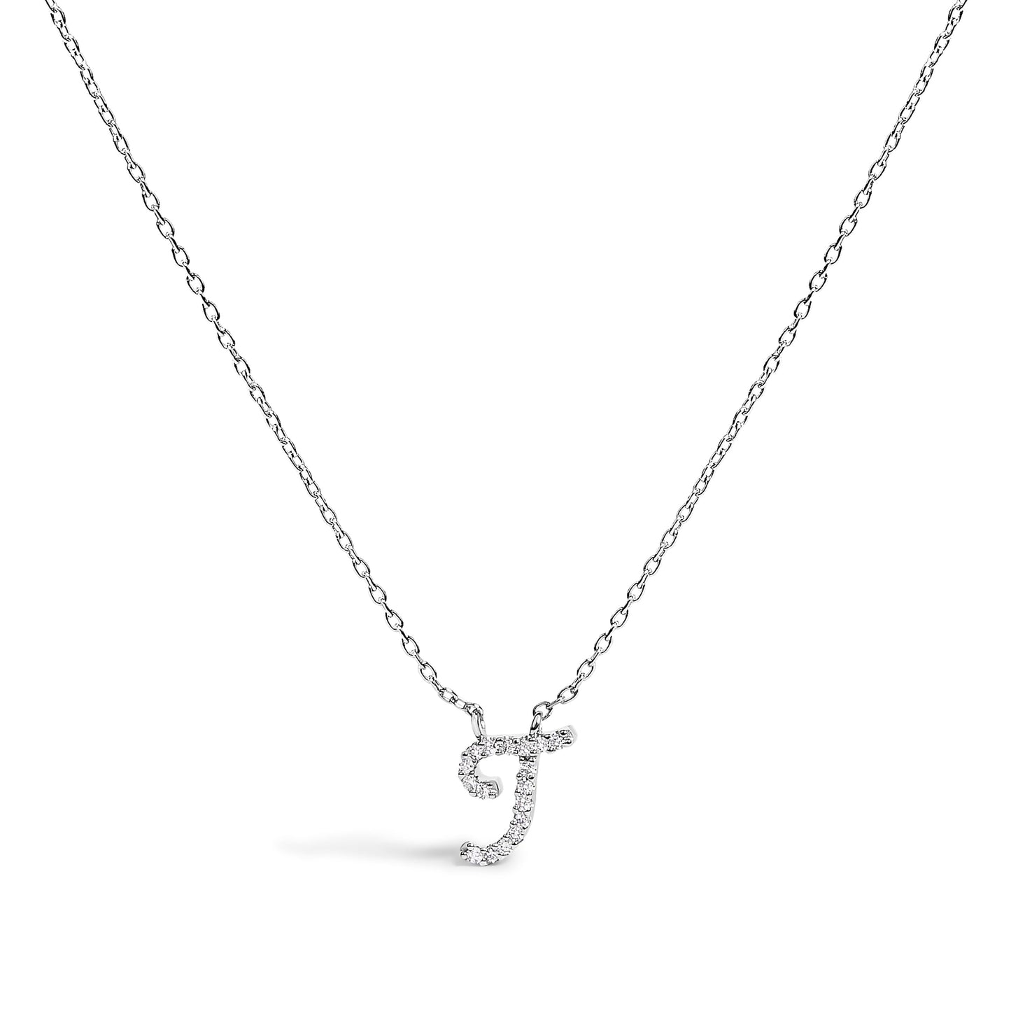 14K White Gold Diamond Accent "A" Initial Script Style Pendant Necklace