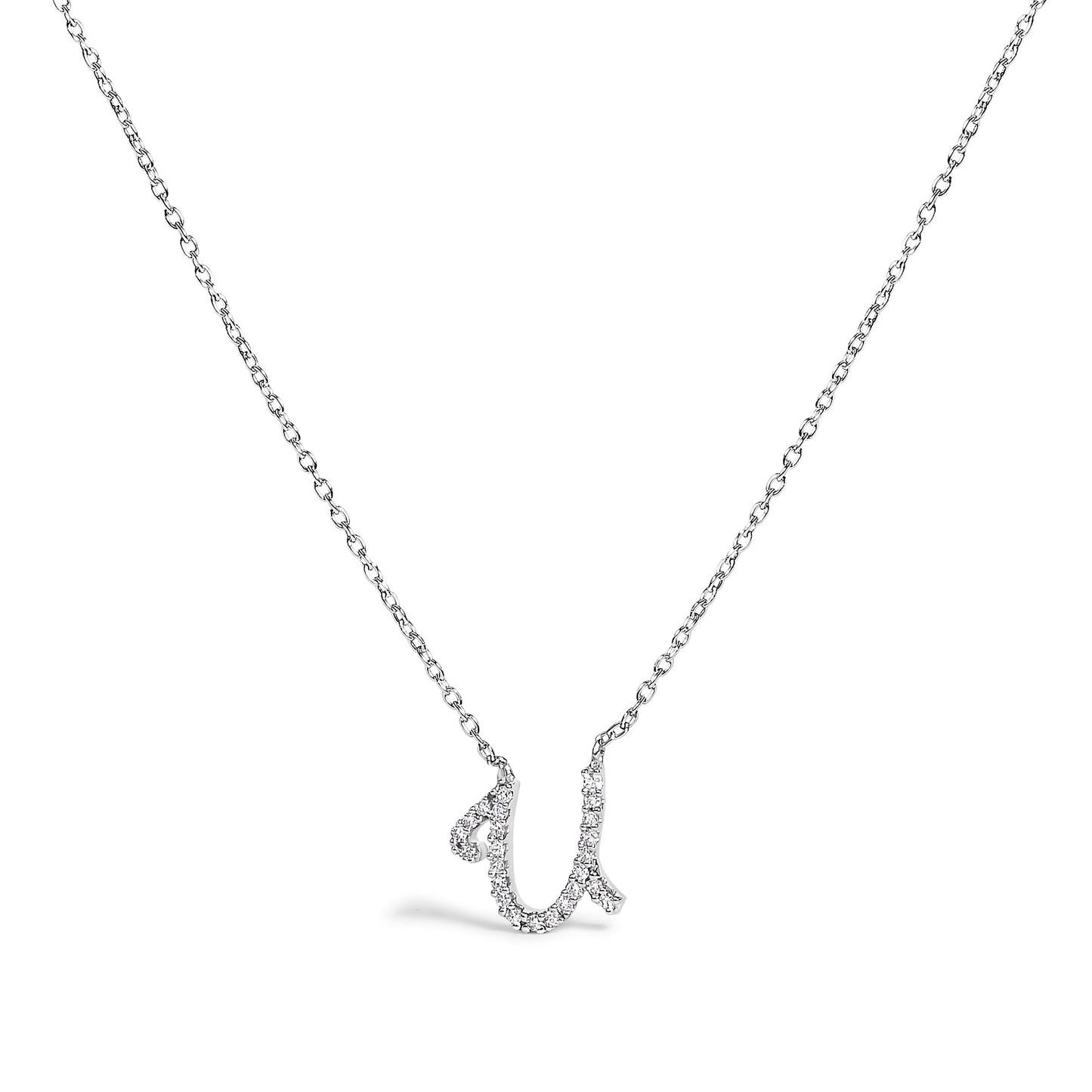 14K White Gold Diamond Accent "A" Initial Script Style Pendant Necklace