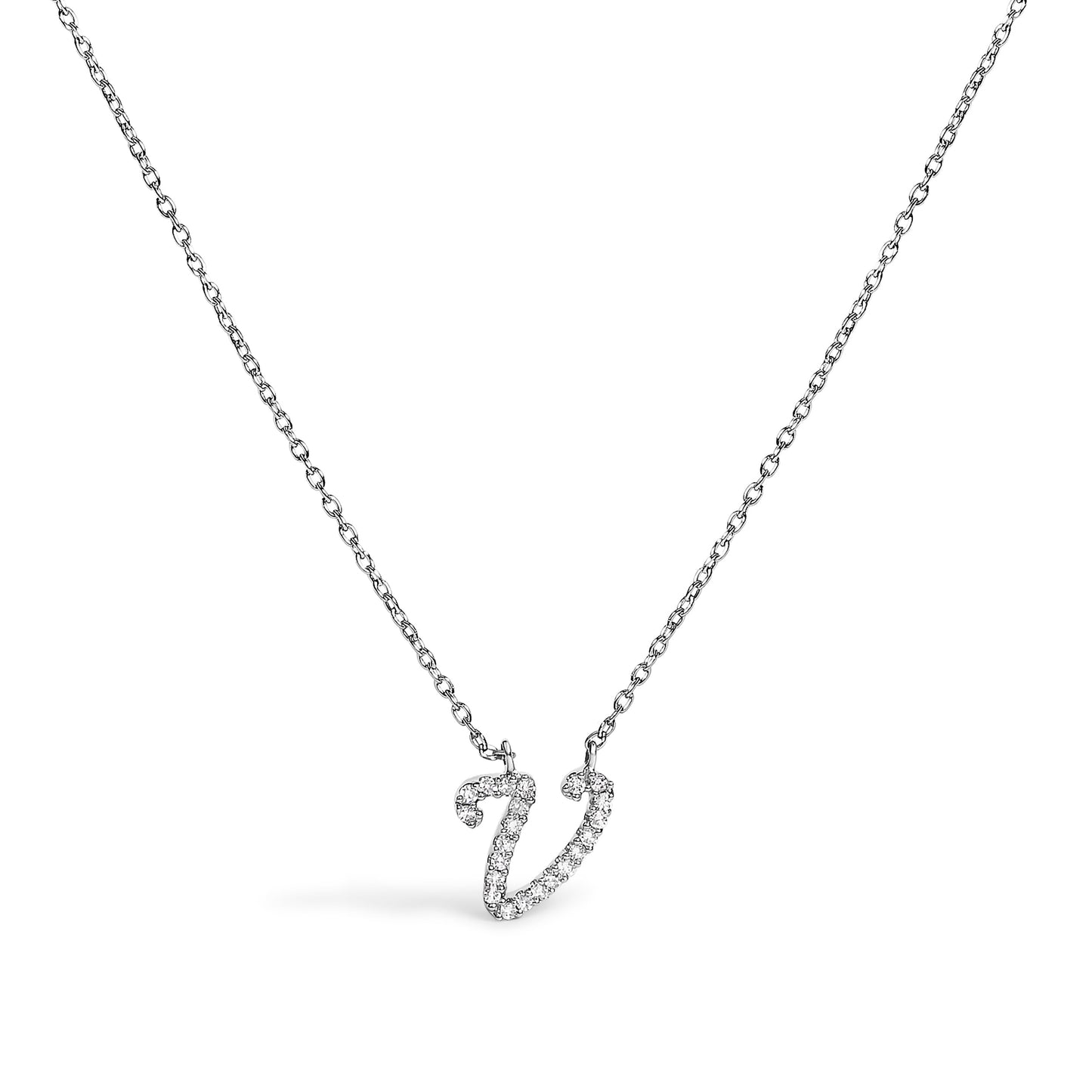 14K White Gold Diamond Accent "A" Initial Script Style Pendant Necklace