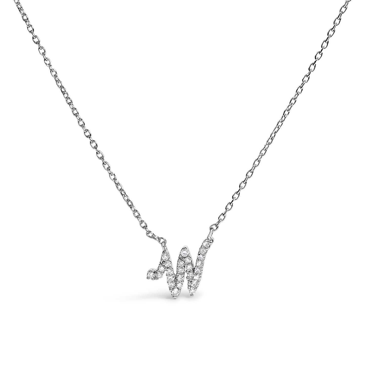 14K White Gold Diamond Accent "A" Initial Script Style Pendant Necklace