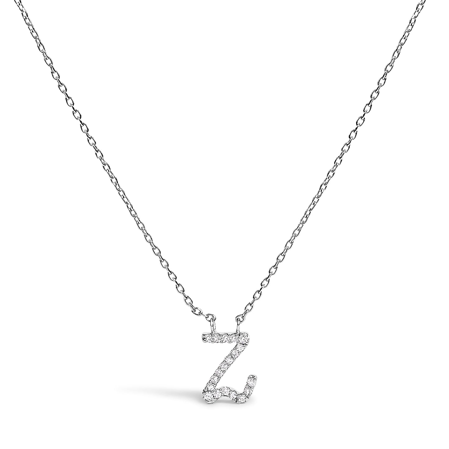 14K White Gold Diamond Accent "A" Initial Script Style Pendant Necklace