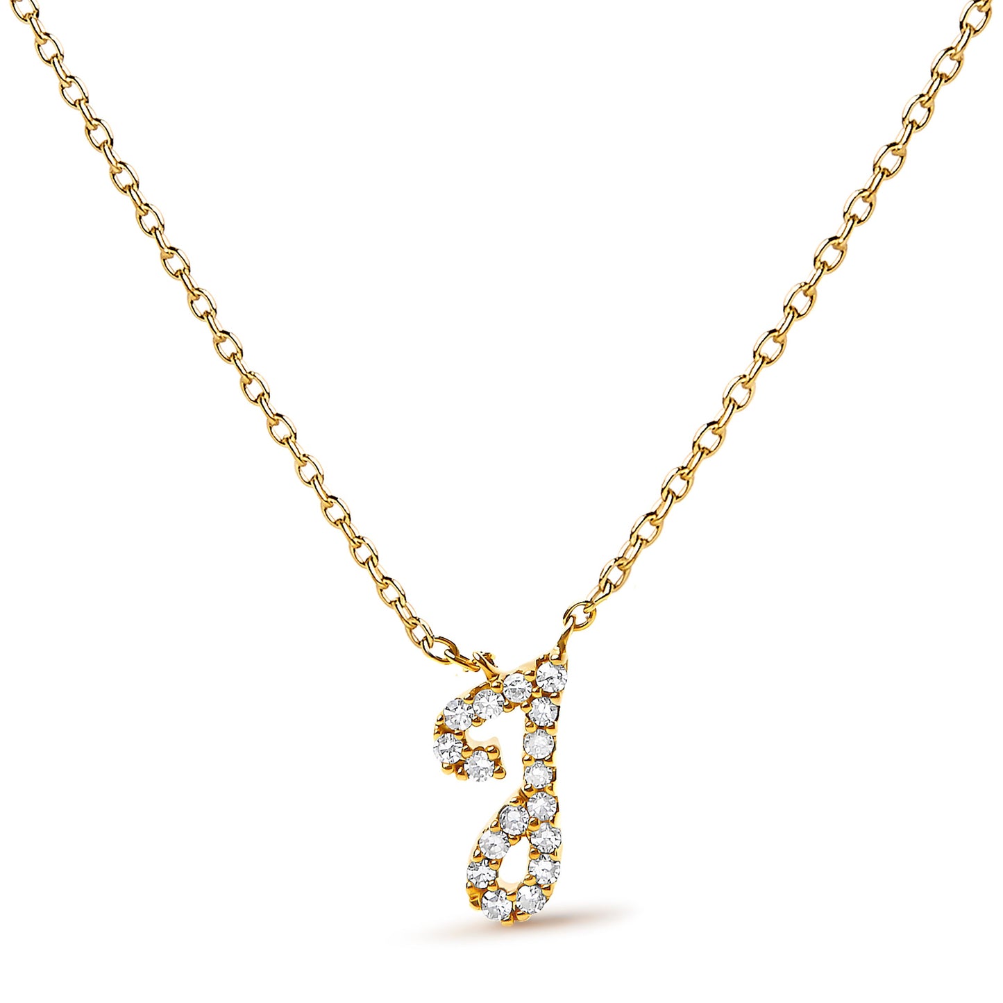 14K White Gold Diamond Accent "A" Initial Script Style Pendant Necklace