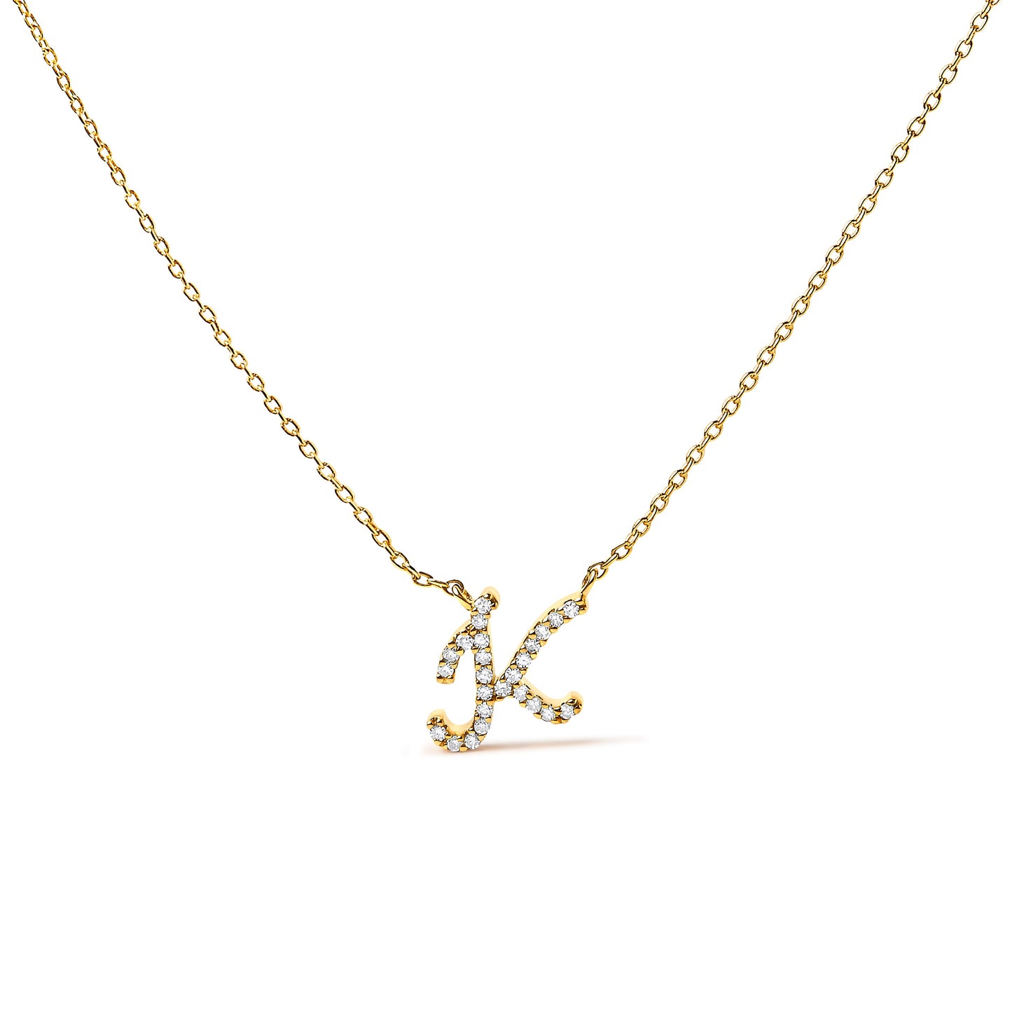 14K White Gold Diamond Accent "A" Initial Script Style Pendant Necklace