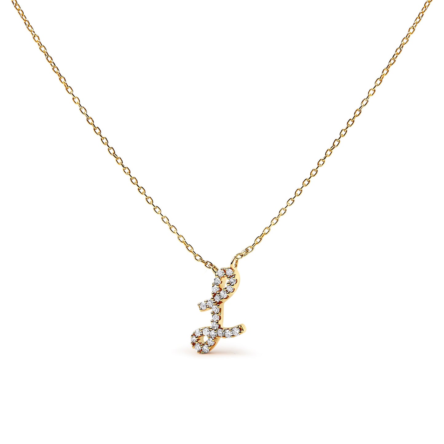 14K White Gold Diamond Accent "A" Initial Script Style Pendant Necklace