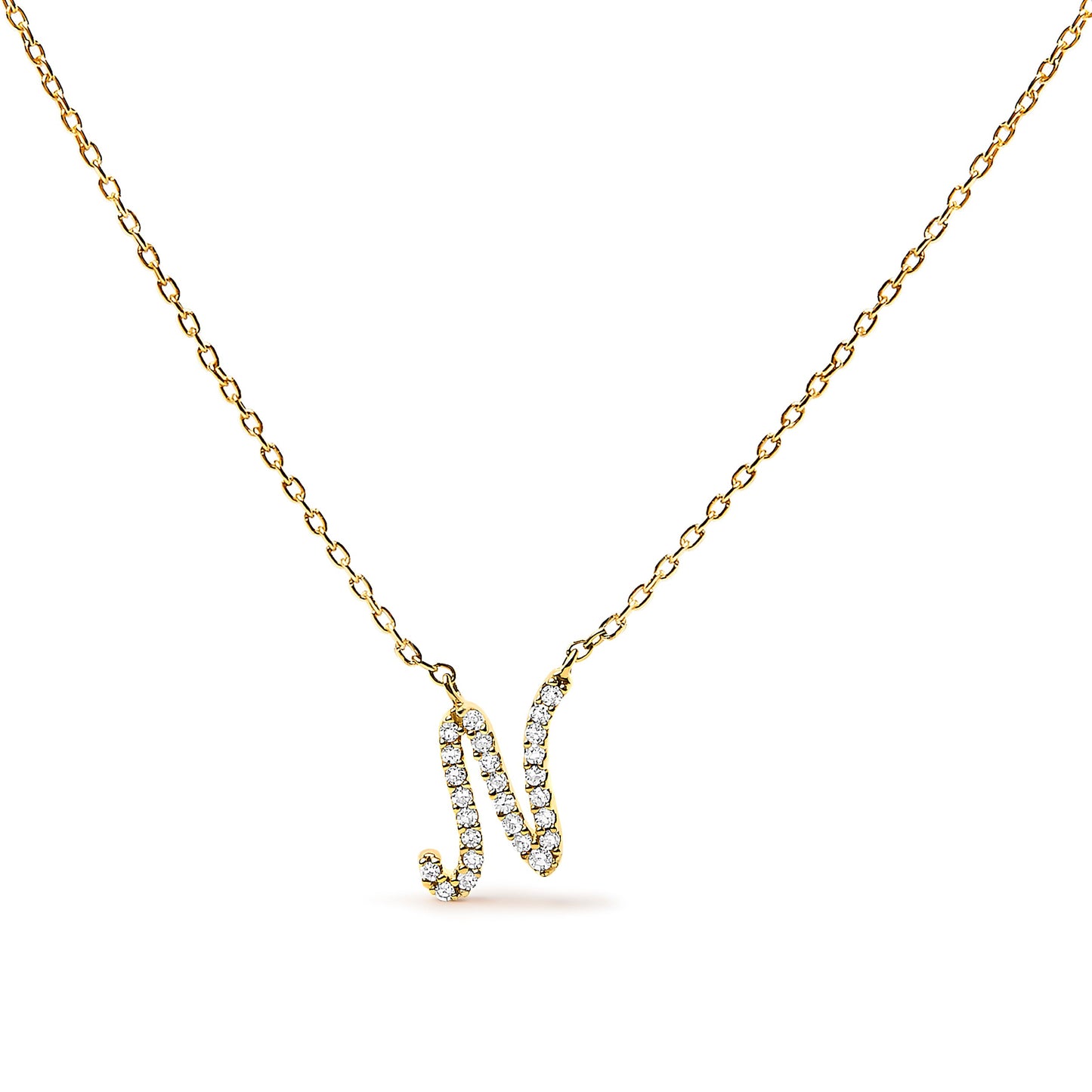14K White Gold Diamond Accent "A" Initial Script Style Pendant Necklace