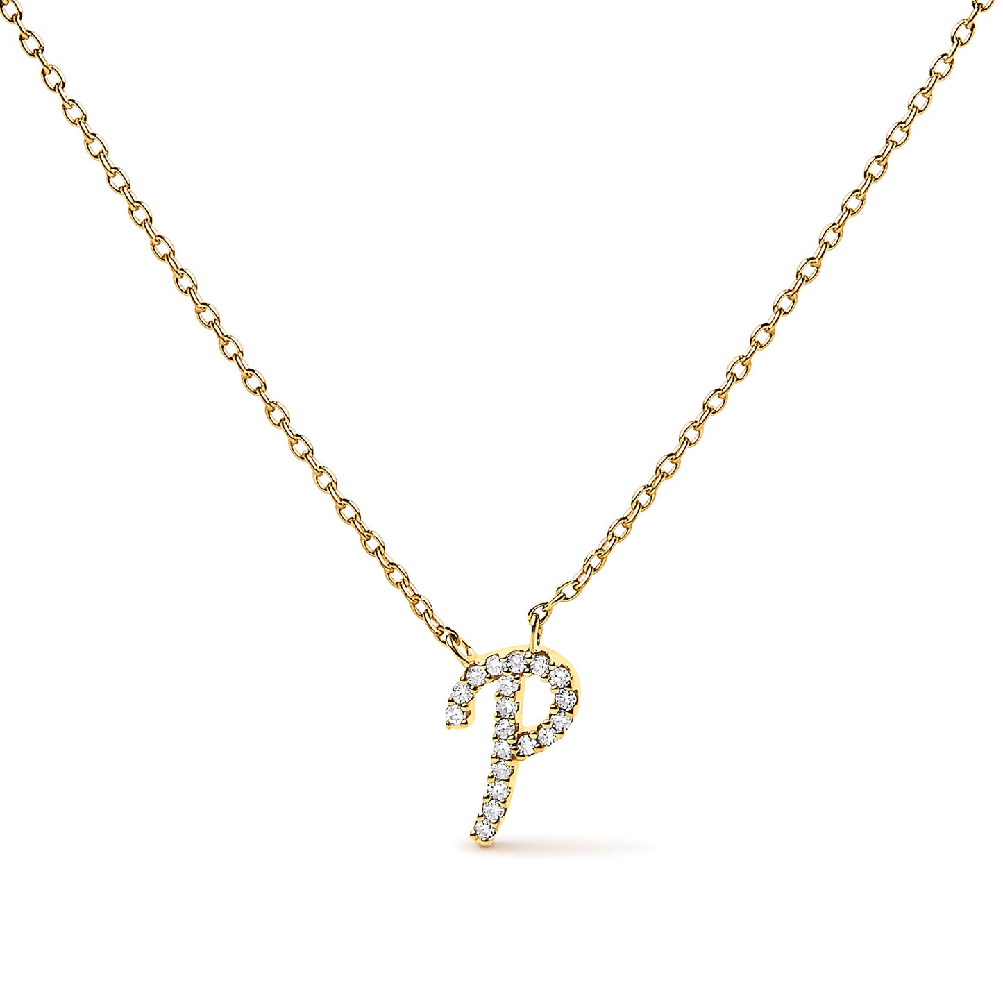 14K White Gold Diamond Accent "A" Initial Script Style Pendant Necklace