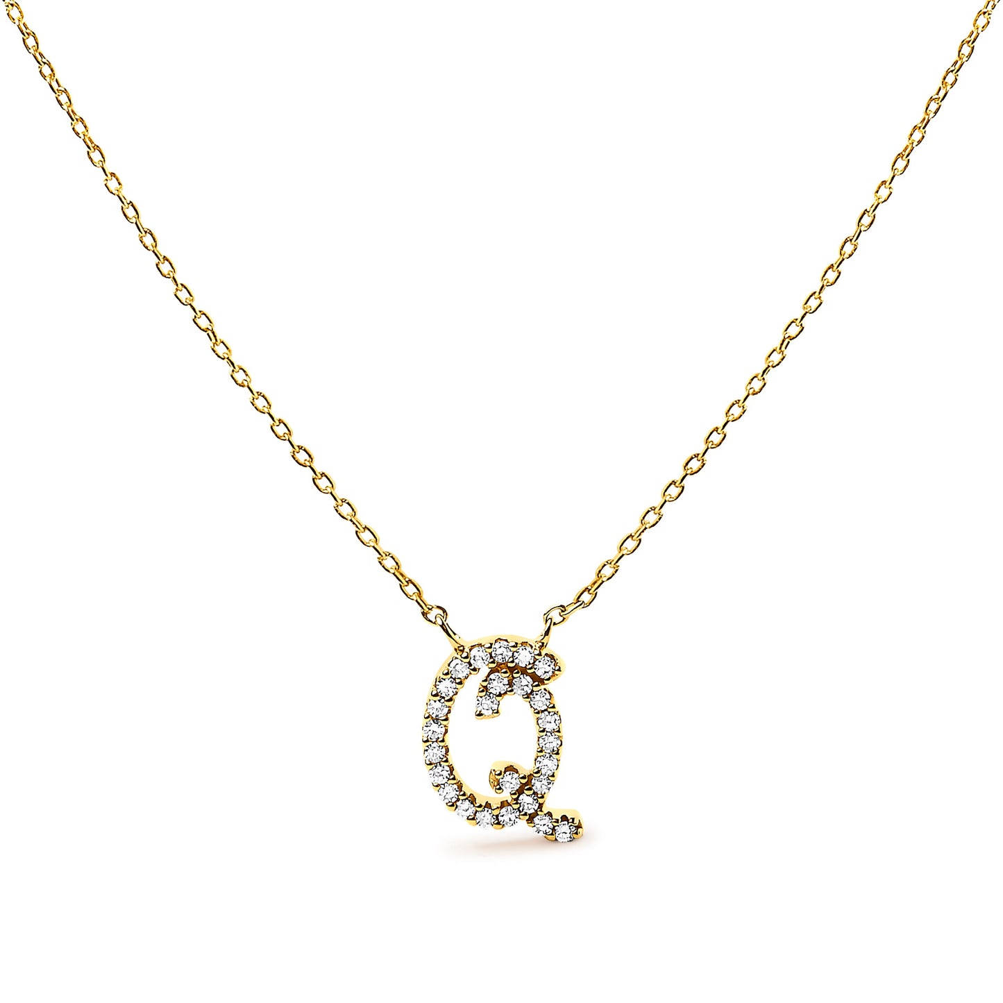 14K White Gold Diamond Accent "A" Initial Script Style Pendant Necklace