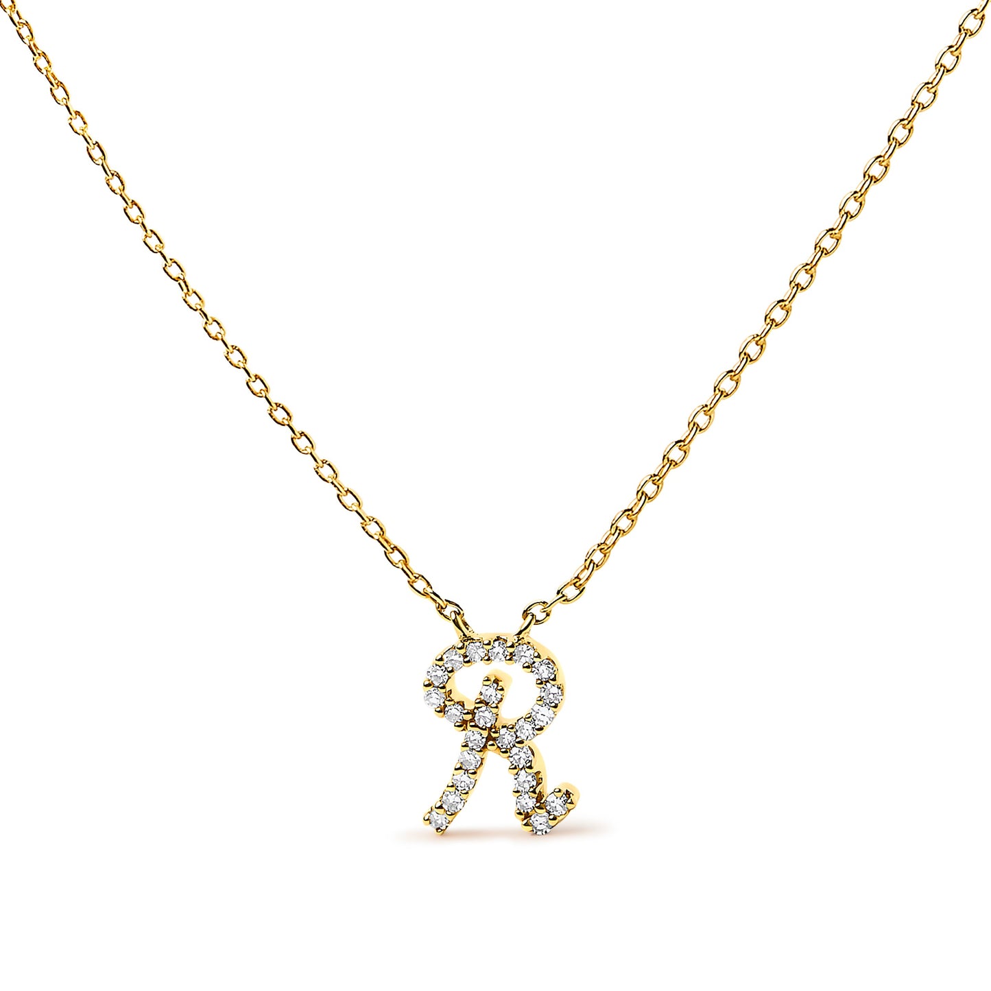 14K White Gold Diamond Accent "A" Initial Script Style Pendant Necklace