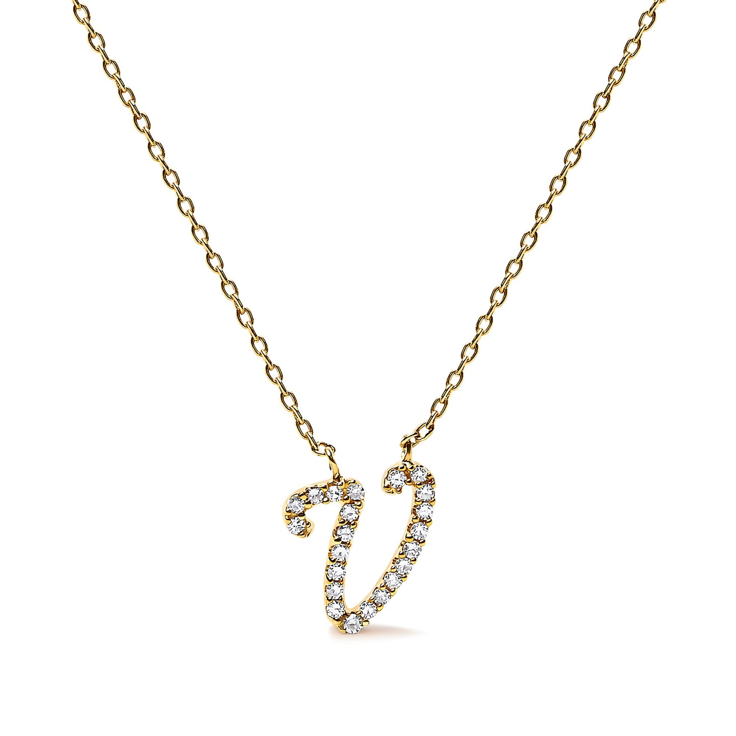 14K White Gold Diamond Accent "A" Initial Script Style Pendant Necklace