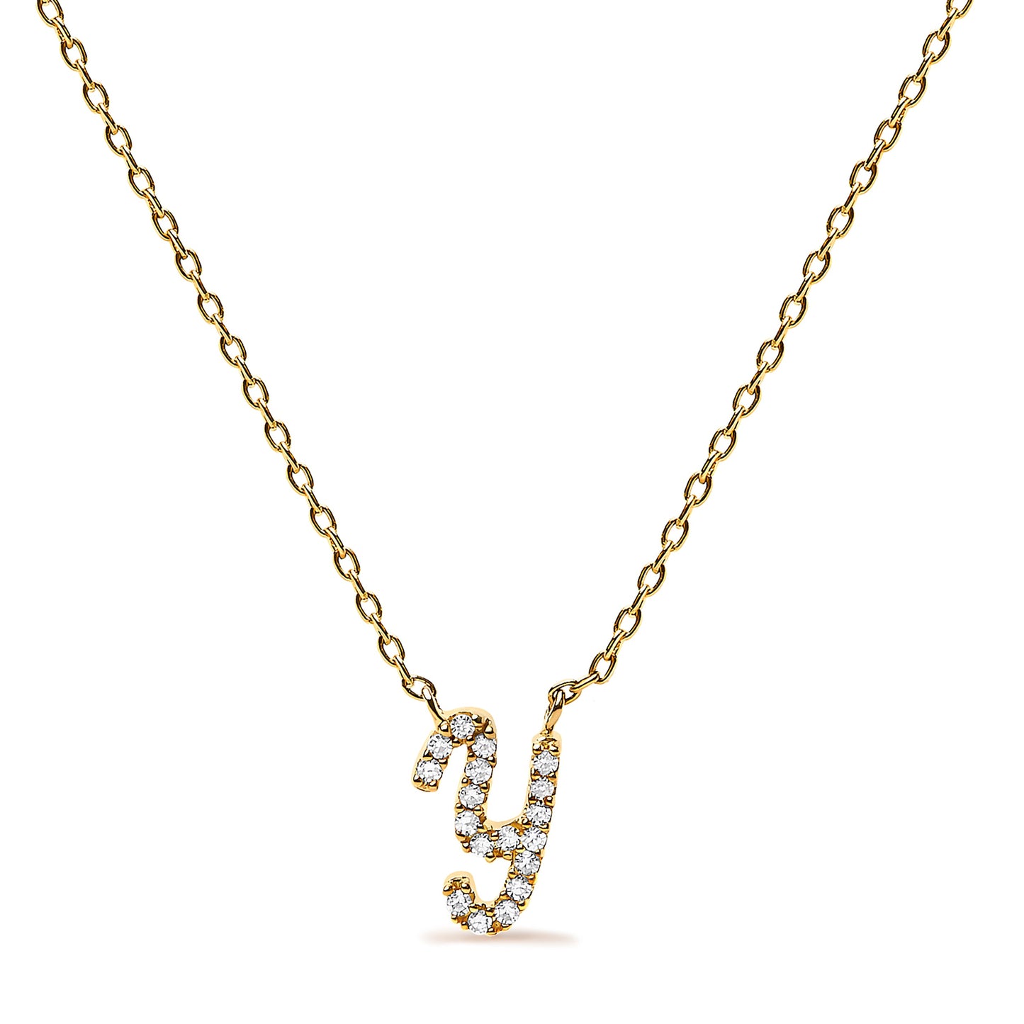 14K White Gold Diamond Accent "A" Initial Script Style Pendant Necklace