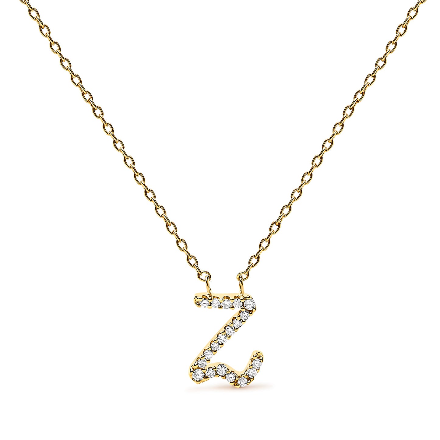 14K White Gold Diamond Accent "A" Initial Script Style Pendant Necklace