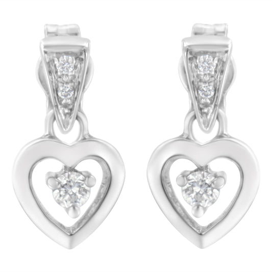 14K White Gold 1/6 Cttw Diamond Dangle Heart Stud Earrings (H-I, SI2-I1)