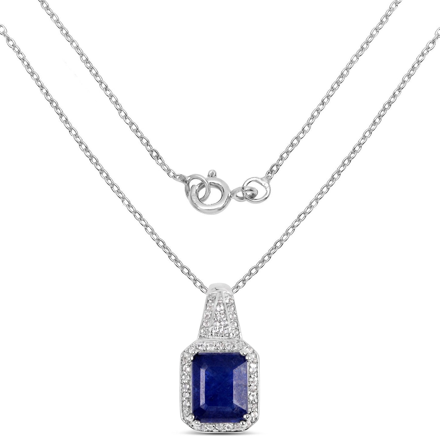4.72 Carat Glass Filled Sapphire and White Topaz .925 Sterling Silver Pendant