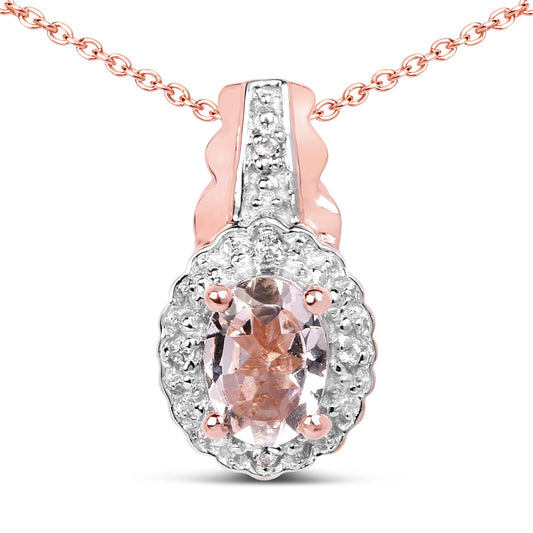 14K Rose Gold Plated 0.73 Carat Genuine Morganite & White Topaz .925 Sterling Silver Pendant