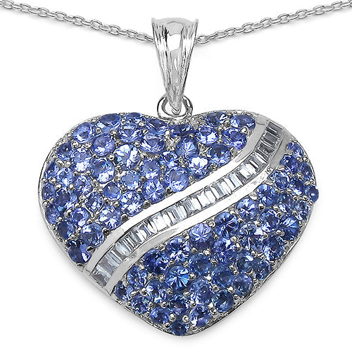 4.17 Carat Genuine Tanzanite and White Topaz .925 Sterling Silver Pendant
