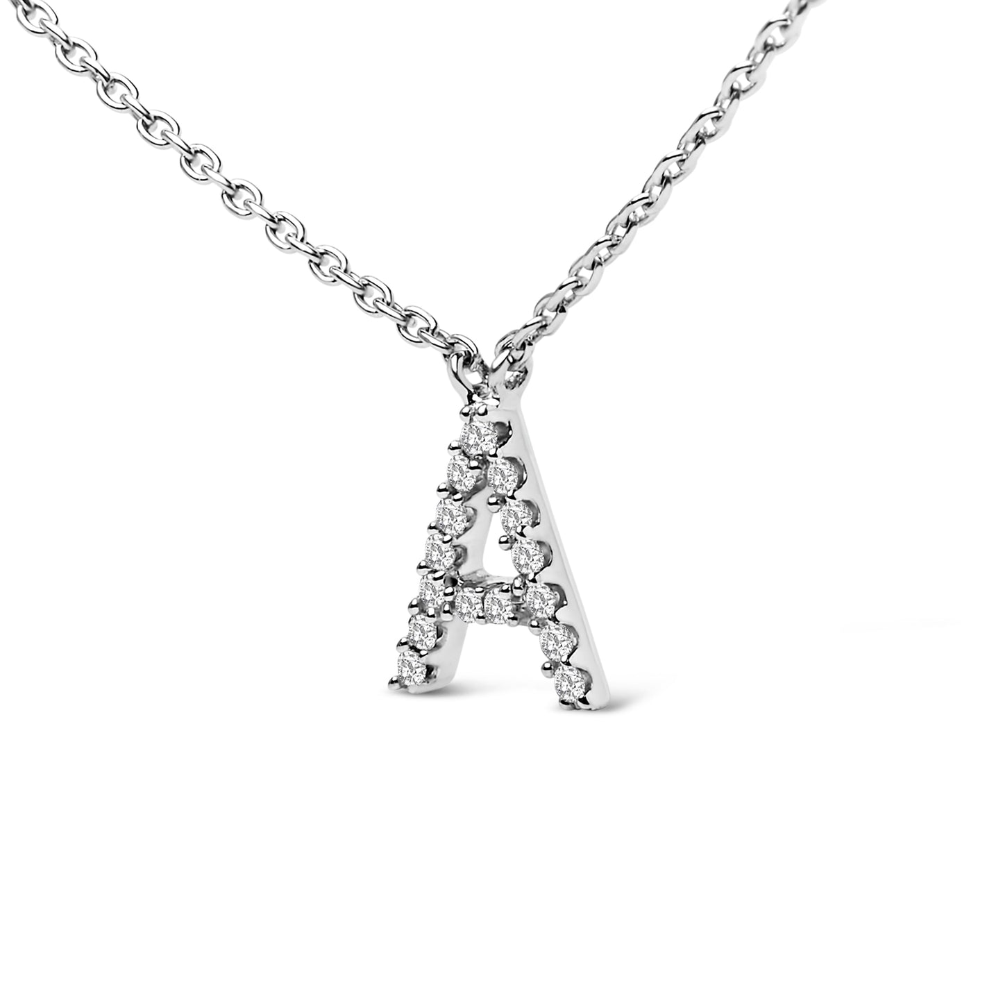 10K White Gold Diamond Accent "A" Block Initial Pendant Necklace