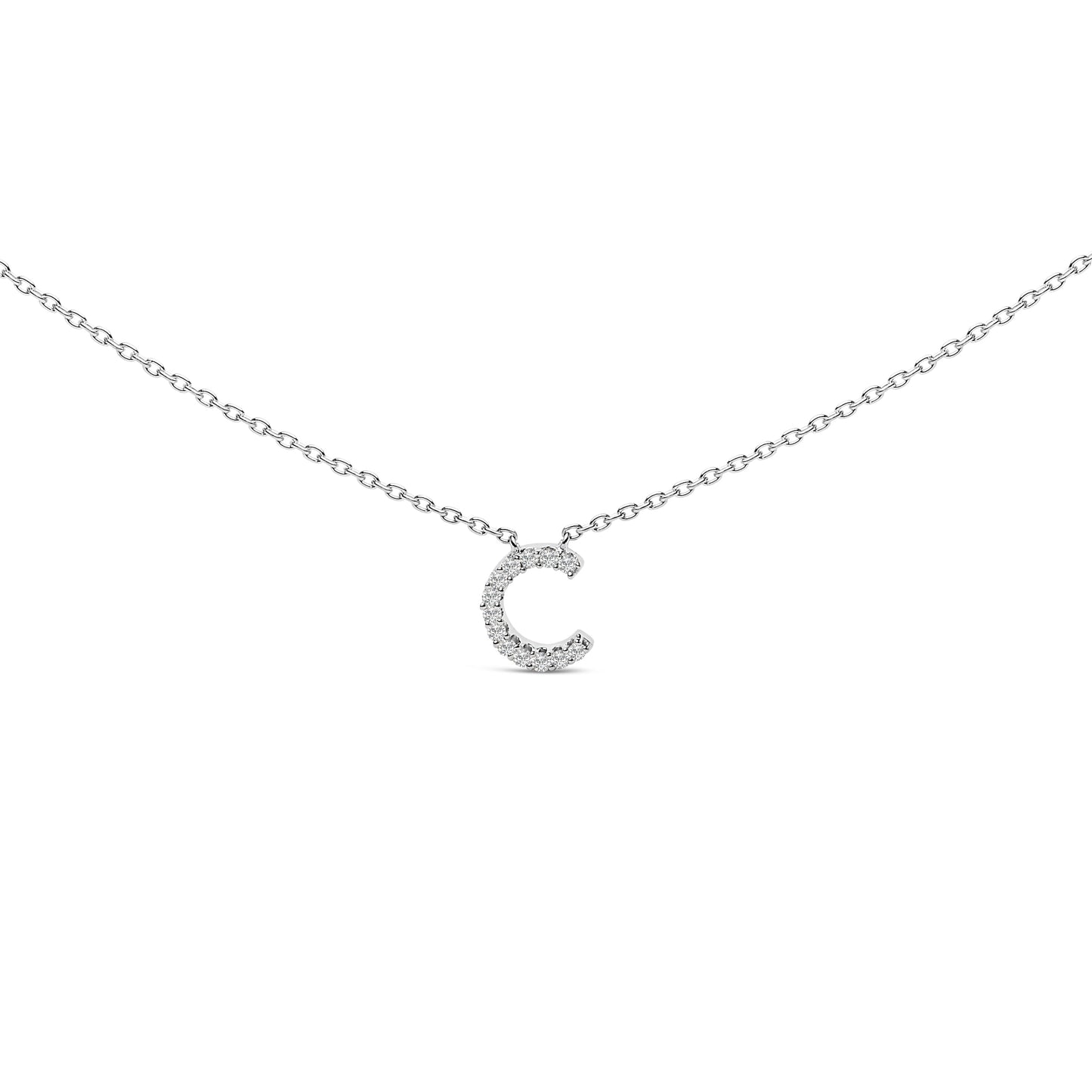 10K White Gold Diamond Accent "A" Block Initial Pendant Necklace