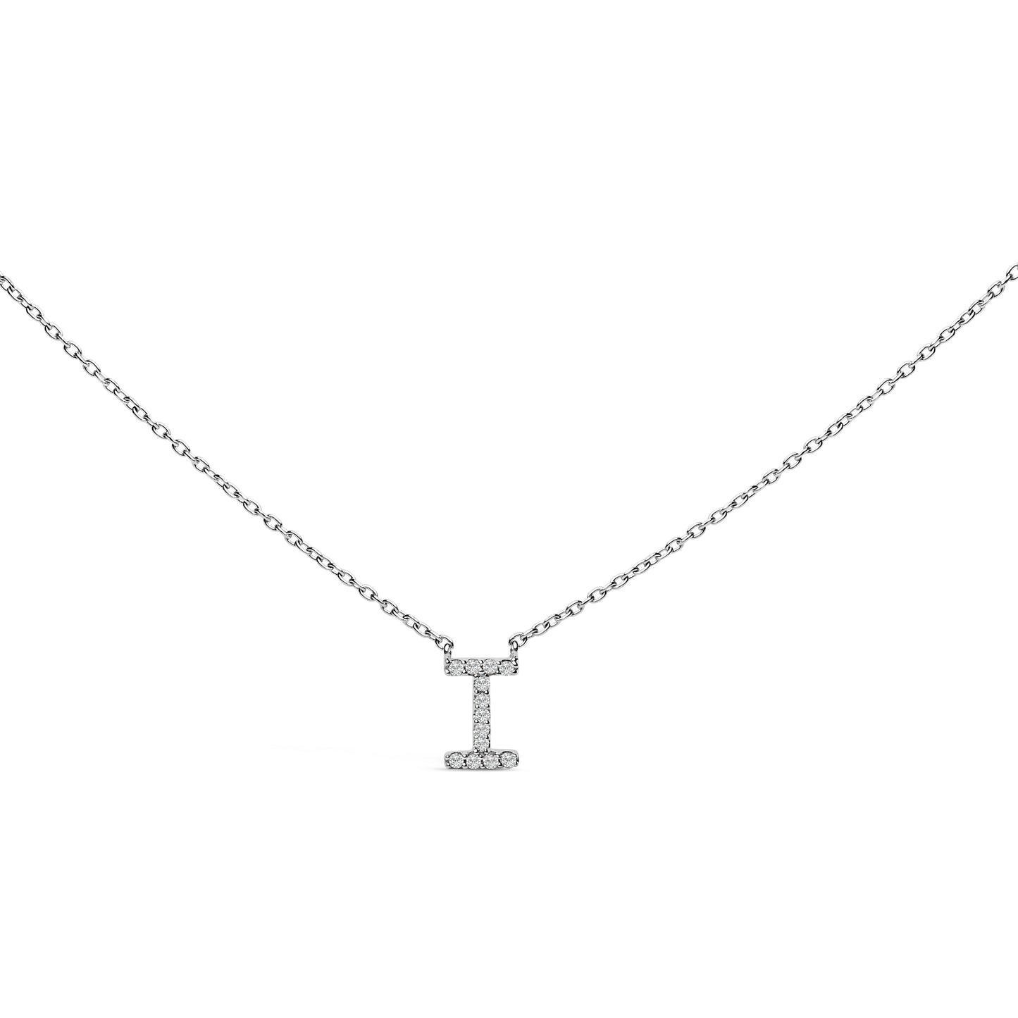 10K White Gold Diamond Accent "A" Block Initial Pendant Necklace