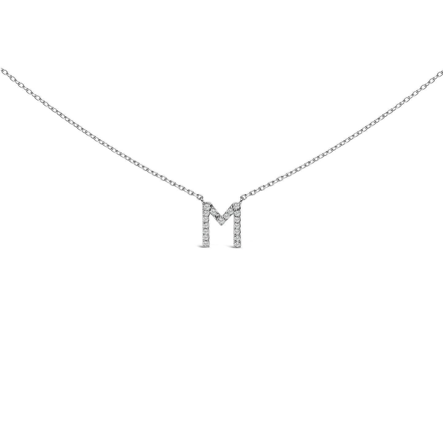 10K White Gold Diamond Accent "A" Block Initial Pendant Necklace