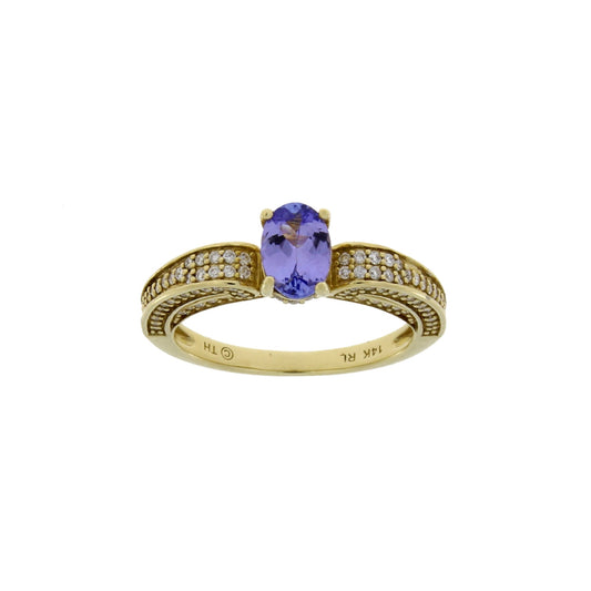 1.45ct Tanzanite Diamond Eng Only 14KT Yellow Gold